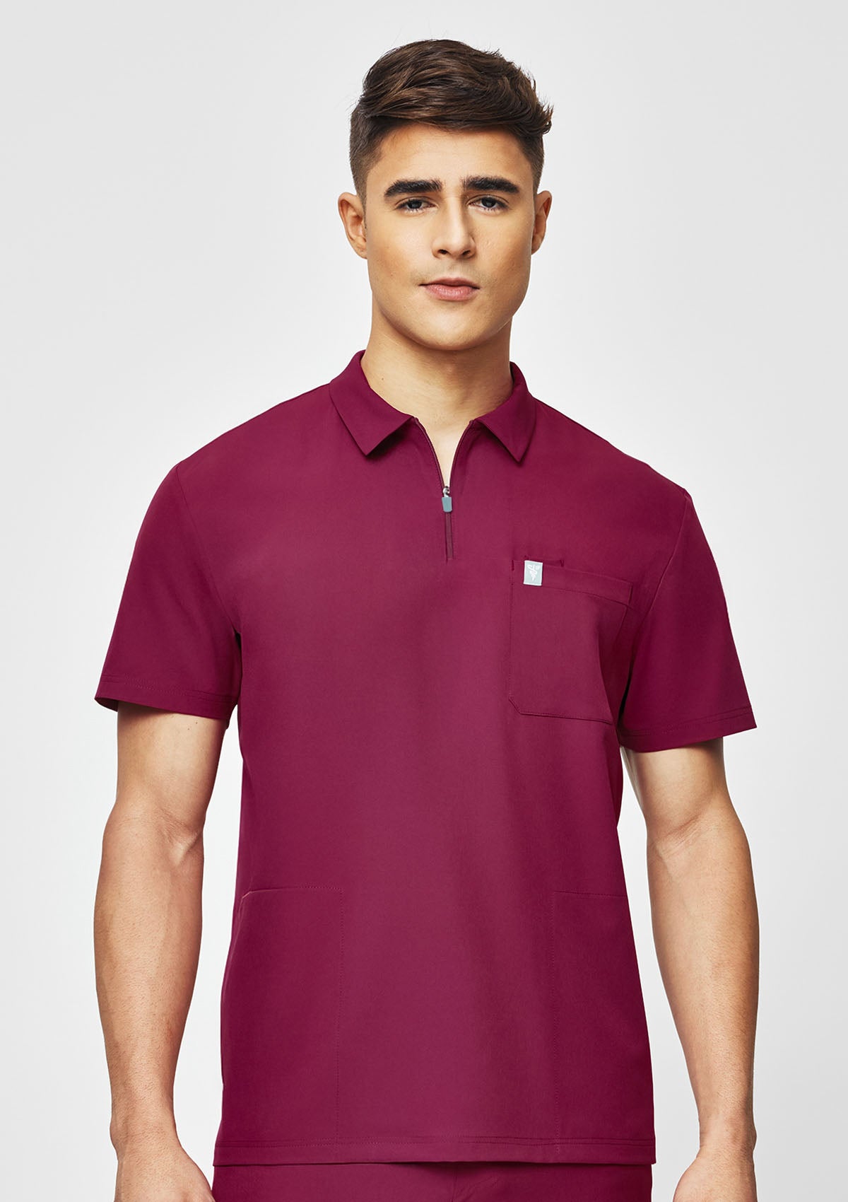 Zip-Up Polo MoveTech® Scrub Top - Men / Garnet