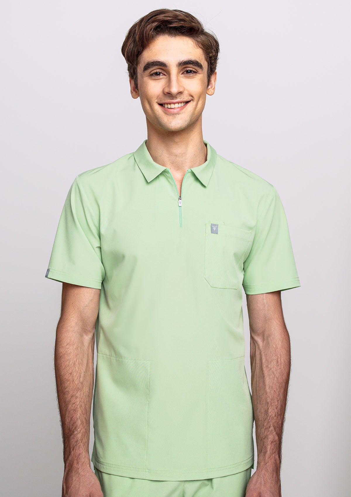 Zip-Up Polo MoveTech® Scrub Top - Men /  Lime