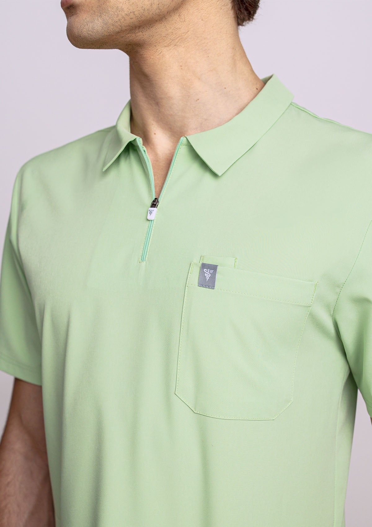 Zip-Up Polo MoveTech® Scrub Top - Men /  Lime