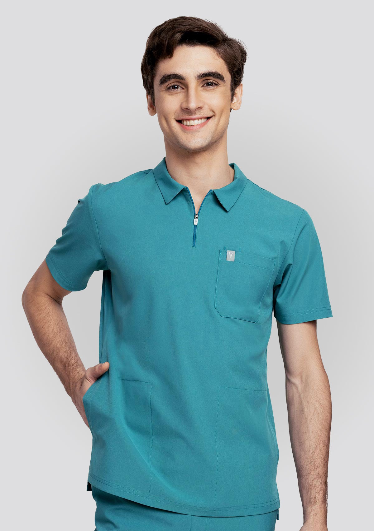 Zip-Up Polo MoveTech® Scrub Top - Men / Seafoam