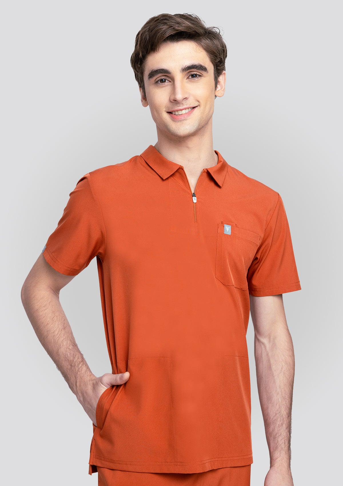 Zip-Up Polo MoveTech® Scrub Top - Men /  Terracotta