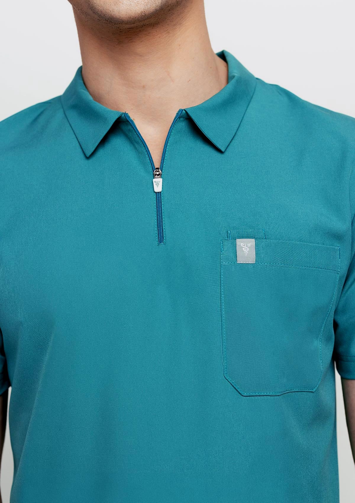 Zip-Up Polo MoveTech® Scrub Top - Men / Seafoam