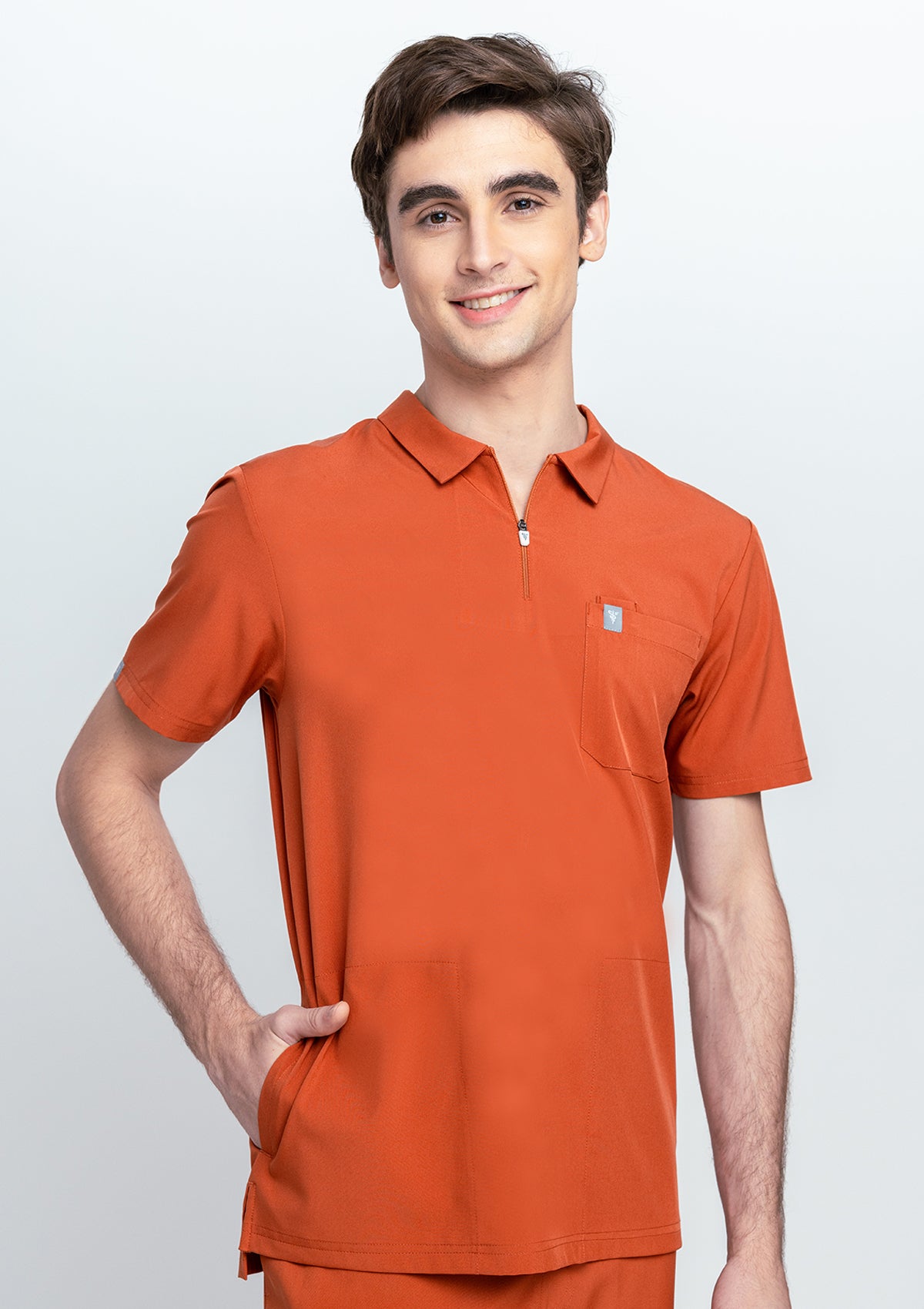 Zip-Up Polo MoveTech® Scrub Top - Men /  Terracotta