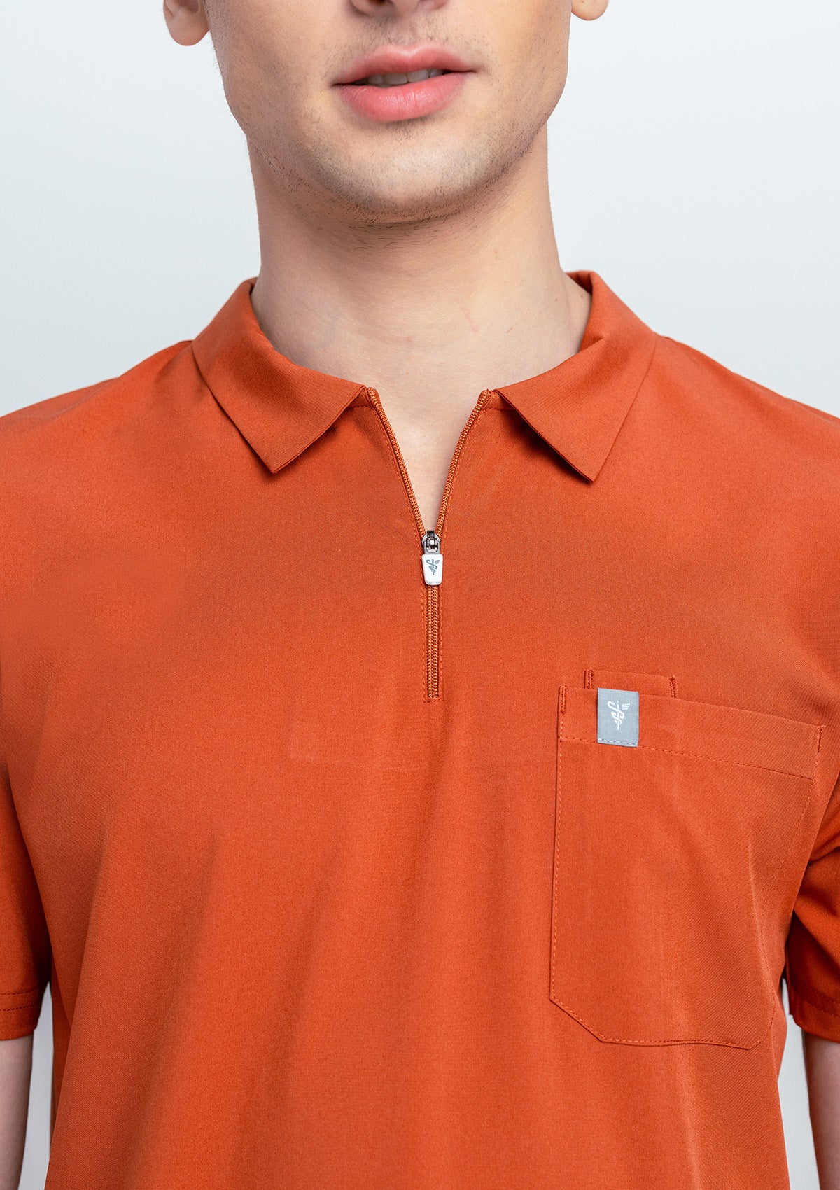 Zip-Up Polo MoveTech® Scrub Top - Men /  Terracotta