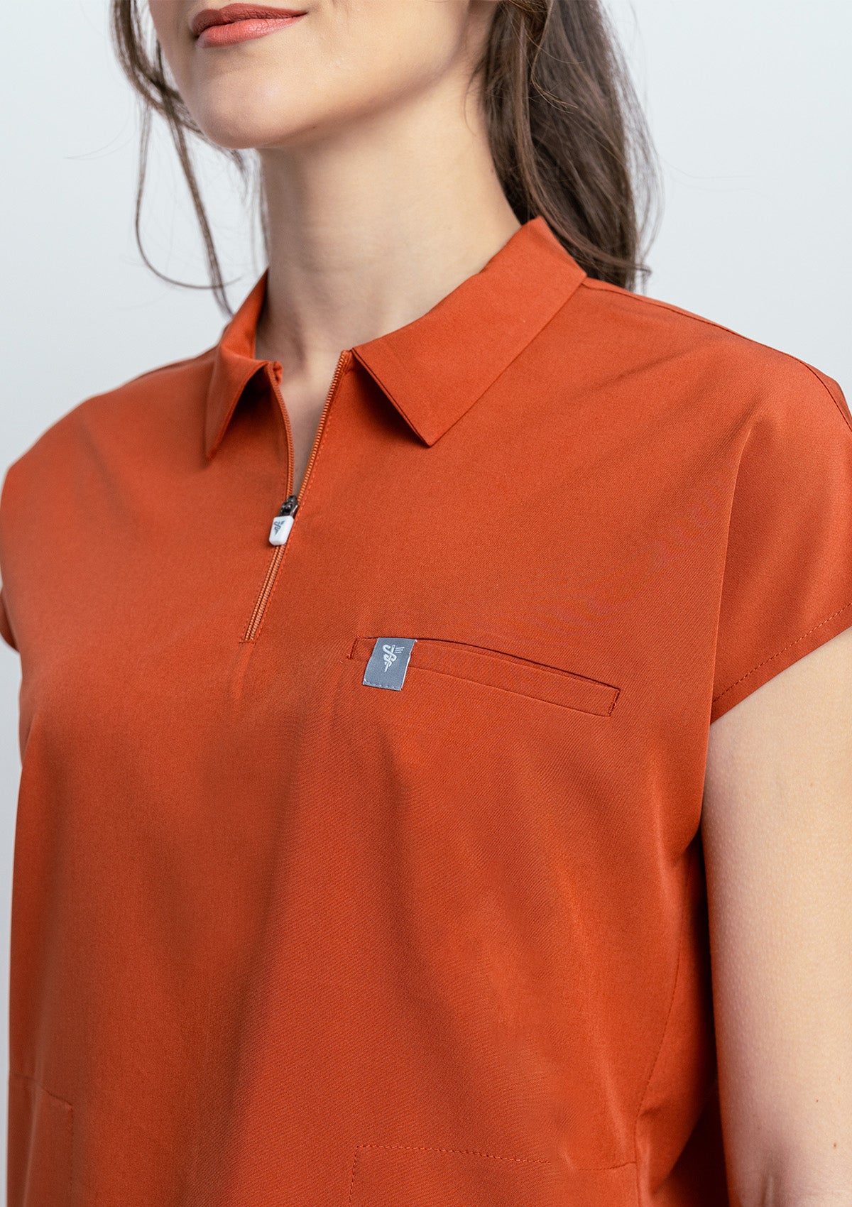 Zip-Up Polo MoveTech® Scrub Top - Women / Terracotta