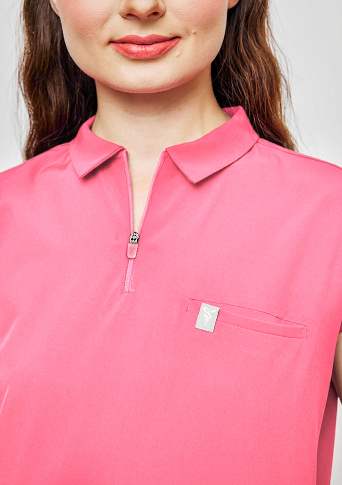Zip-Up Polo MoveTech® Scrub Top - Women / Hyper Pink