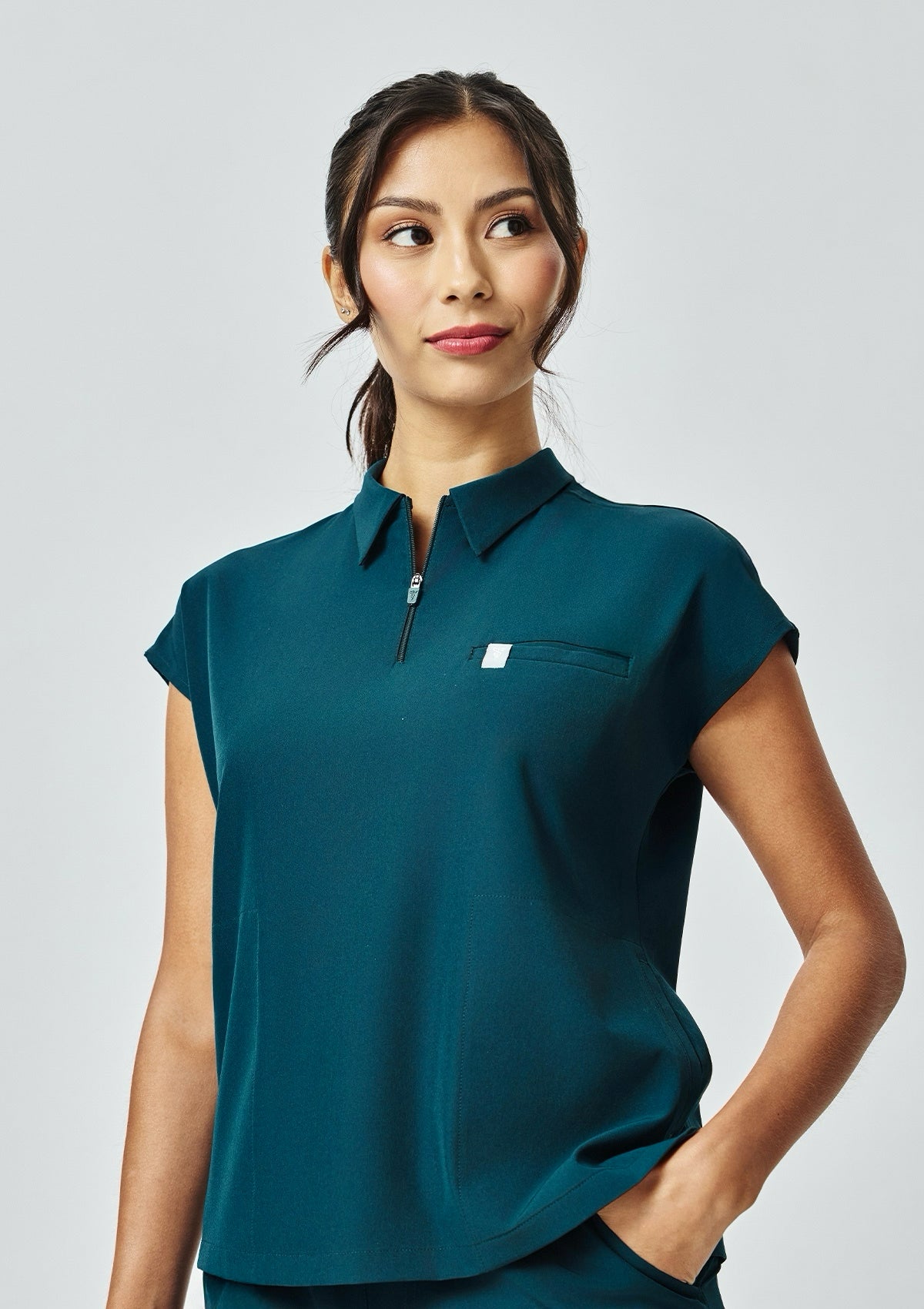 Zip-Up Polo MoveTech® Scrub Top - Women / Deep Teal
