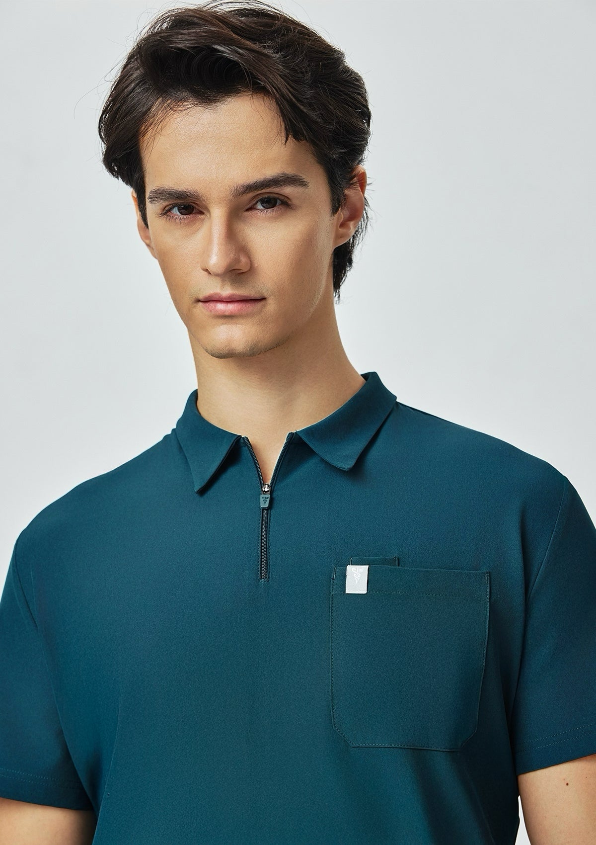 Zip-Up Polo MoveTech® Scrub Top - Men / Deep Teal