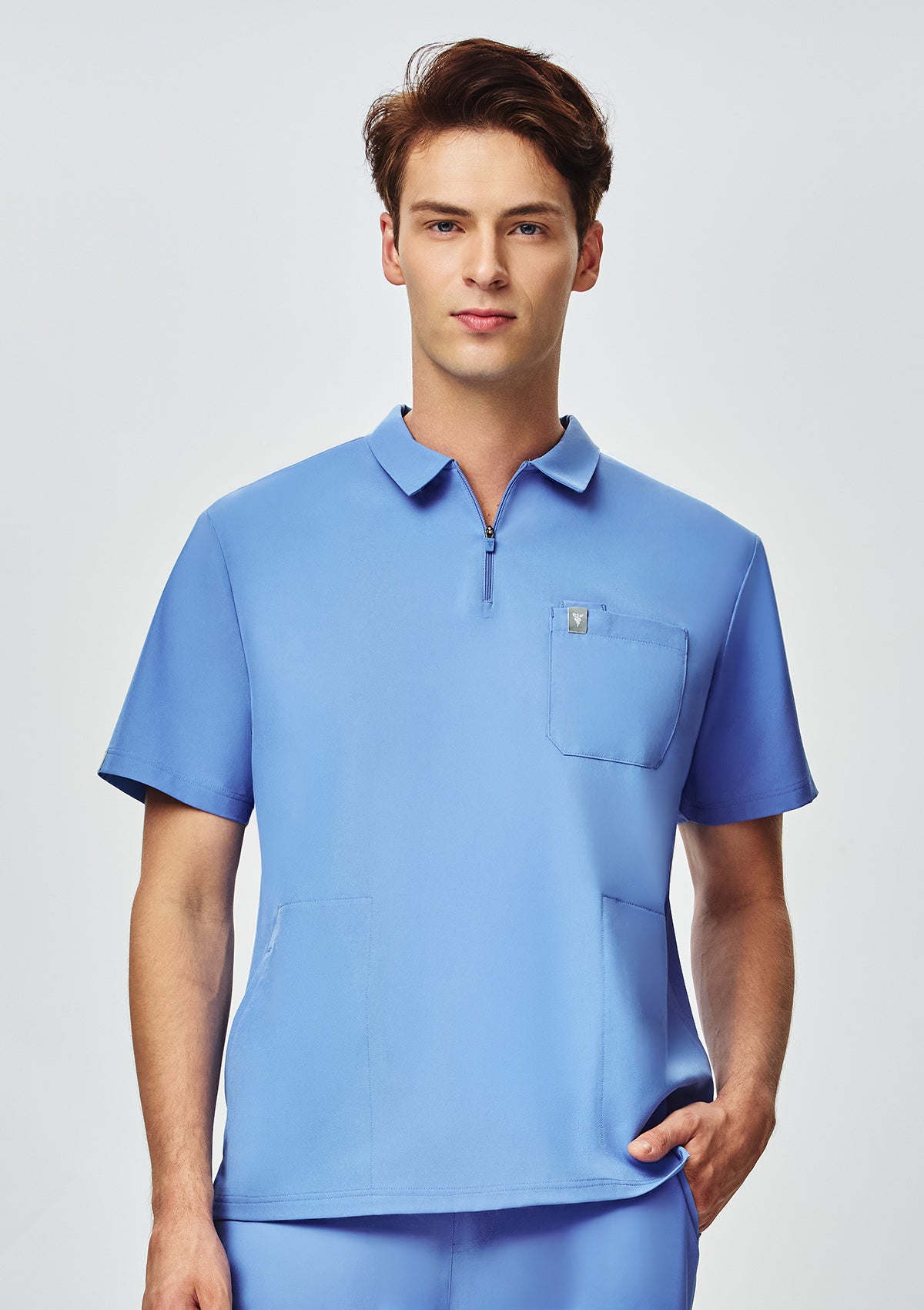 Zip-Up Polo MoveTech® Scrub Top - Men / Cool Ceil