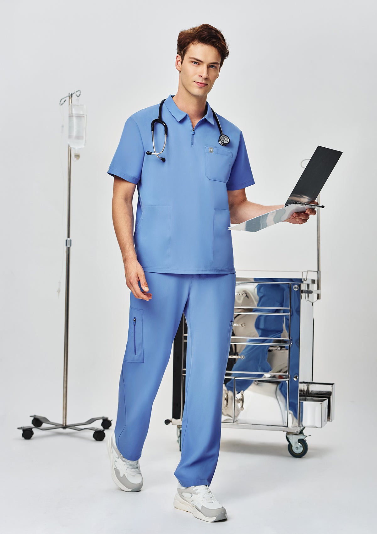 Zip-Up Polo MoveTech® Scrub Top - Men / Cool Ceil