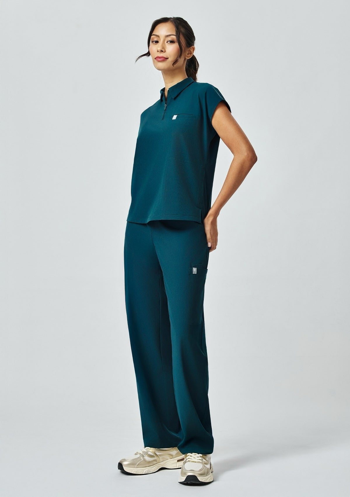 Zip-Up Polo MoveTech® Scrub Top - Women / Deep Teal