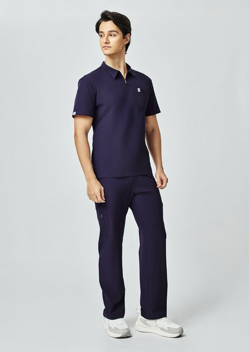 Zip-Up Polo MoveTech® Scrub Top - Men / Midnight Purple