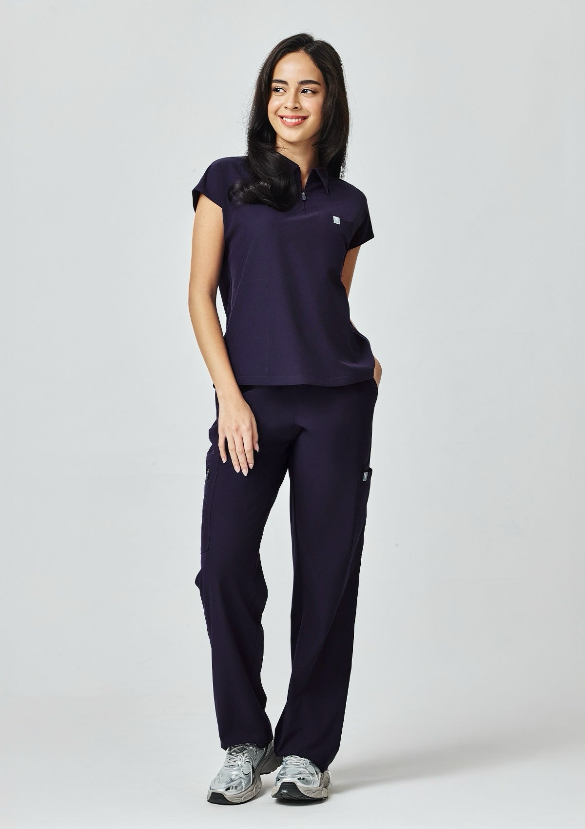 Zip-Up Polo MoveTech® Scrub Top - Women / Midnight Purple